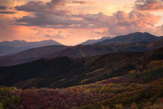 Dramatic sky above on the Guardsman Pass in the Wasatch Range in the mountains above Heber, Utah.