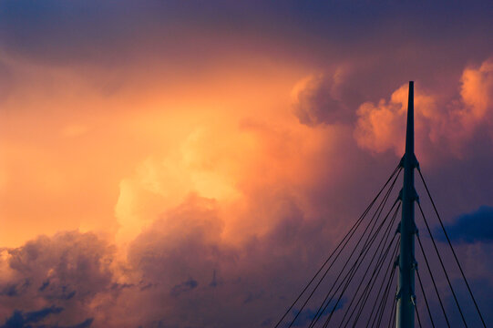 Sunset and storm clouds above Denver, Colorado during a summer thunderstorm.