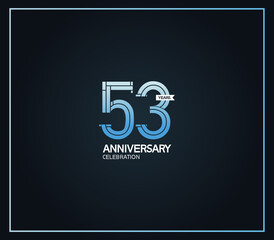 53 years anniversary logotype with cross hatch pattern blue color. vector can be use for party, company special event and celebration moment