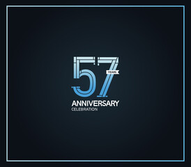 57 years anniversary logotype with cross hatch pattern blue color. vector can be use for party, company special event and celebration moment