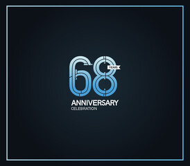 68 years anniversary logotype with cross hatch pattern blue color. vector can be use for party, company special event and celebration moment