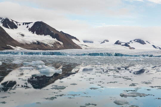 The calving terminus of Samarinbreen, a tidewater glacier in Hornsund, Svalbard.