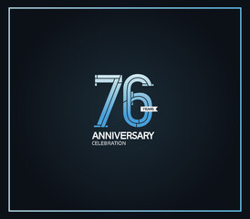 76 years anniversary logotype with cross hatch pattern blue color. vector can be use for party, company special event and celebration moment