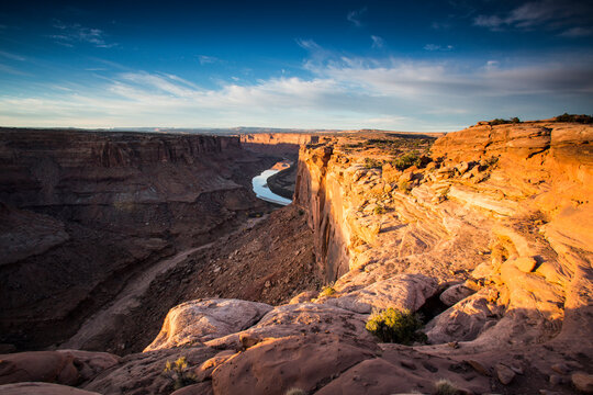 Overlook of canyon at sunrise near Moab, Utah.