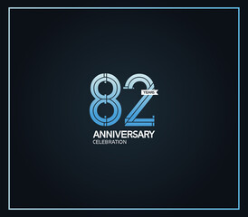 82 years anniversary logotype with cross hatch pattern blue color. vector can be use for party, company special event and celebration moment