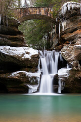 Fototapeta na wymiar Upper Falls - Long Exposure of Waterfall in Winter - Hocking Hills Region of Wayne National Forest - Ohio