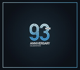 93 years anniversary logotype with cross hatch pattern blue color. vector can be use for party, company special event and celebration moment