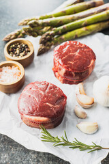 The raw beef meat steak on white papper.