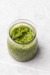 Wild garlic pesto in a glass