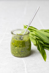 Wild garlic pesto in a glass