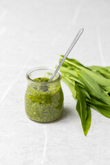 Wild garlic pesto in a glass