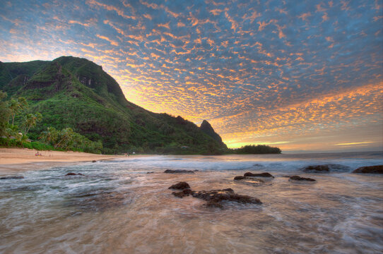 Sunset at Ha'ena Beach on the North Shore of Kauai in the Hawaiian Islands