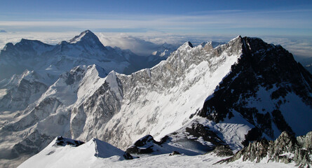 View looking down the southeast ridge of Mount Everest near the south summit.