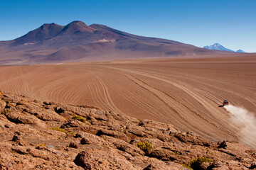 Adventure travelers that travel via 4x4 vehicles to the remote Sud Lipez region (a high-altitude desert in southwestern Bolivia).