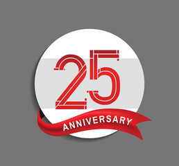 25 anniversary with white circle and red ribbon for celebration event, company special moment and party