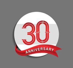 30 anniversary with white circle and red ribbon for celebration event, company special moment and party