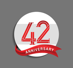 42 anniversary with white circle and red ribbon for celebration event, company special moment and party
