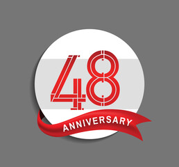 48 anniversary with white circle and red ribbon for celebration event, company special moment and party