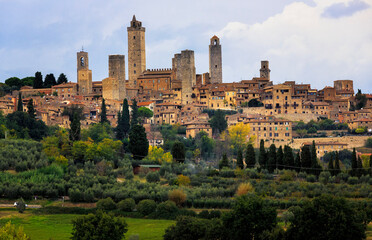 The medieval walled city of San Gimignano in Tuscany, Italy.