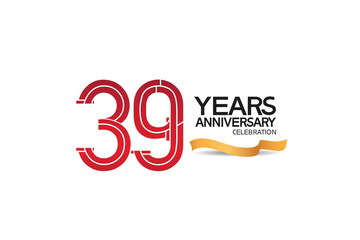 39 years anniversary template with red color number and golden ribbon. vector can be use for template, company special event and celebration moment © VECTORKURO