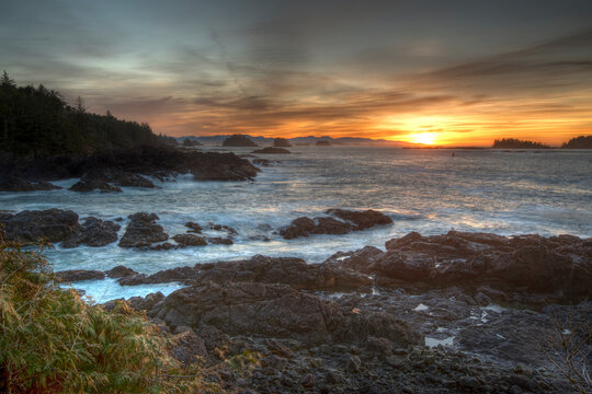 Sunrise on the Wild Pacific Trail near the town of Ucluelet on the West Coast of Vancouver Island