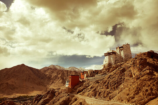 Leh Palace sits majestically above the city of Leh in Ladakh, Jammu & Kashmir, India