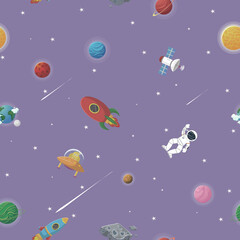 Astronaut with rocket and alien in the open space