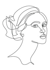 Silhouettes of the girl's head. Woman face in modern one line style. Continuous line drawing, aesthetic outline for decor, posters, stickers, logo. Vector illustration.