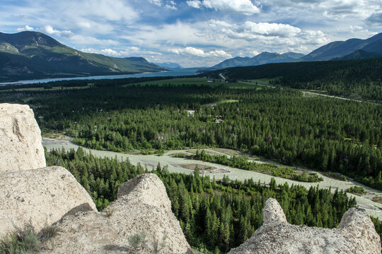 Columbia Lake is the headwaters of the Columbia River as viewed looking South from the Hoodoo formation