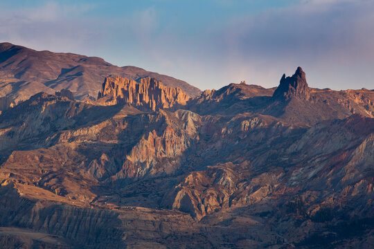 The Devil's Molar as seen during sunset in La Paz, Bolivia.