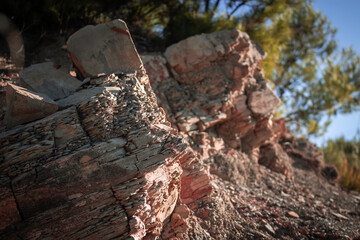A rocky climbing path or road in the country side of the famous city of constantine algeria  - Hiking Trail with no people or tourists, Constantine, Algeria 