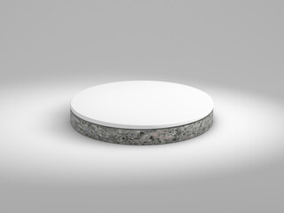 Abstract minimal scene. Cylinder marble podium stage on a white background  for show product cosmetic presentation, 3d render.