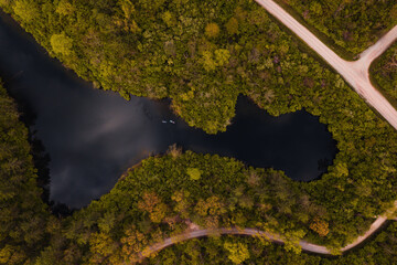 Aerial of Small Ponds Surrounded by Forest on Former Coal Strip Mine Site - Wayne National Forest - Hanging Rock, Ohio