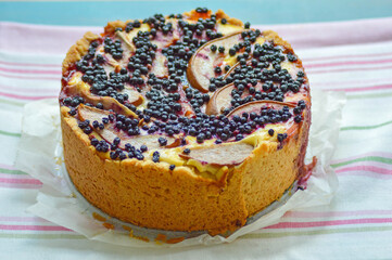 Homemade elderberry pear cake isolated
