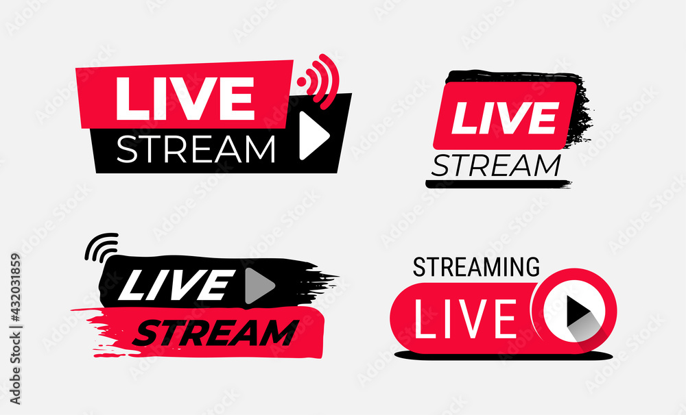 Poster live streaming. set of vector symbols and buttons of live streaming, broadcasting, online stream and