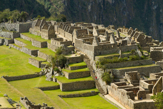View of Machu Picchu - the Lost City of the Incas - located in the Vilcanota mountain range in south-central Peru.
