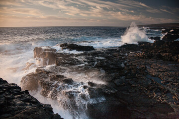 Waves crash on the rugged coastline of Ka'u, on the southern end of the Big Island of Hawaii.
