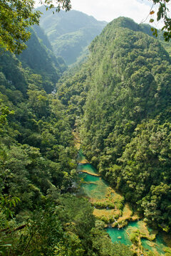A view of Semuc Champey, a natural monument on the Cahabon River near Lanquin, Guatemala.