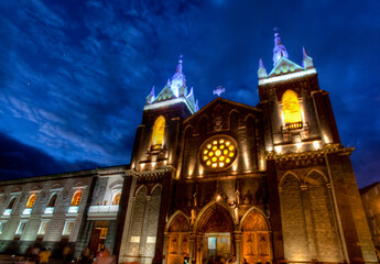 Old spanish architecture in the popular tourist town of Banos, Ecuador.