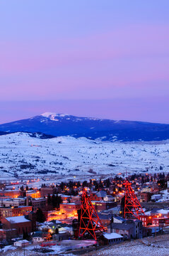 Pre dawn light over uptown Butte, Montana.