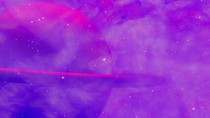 Fantasist planet with circle like saturn in neon violet space. 3D rendering.. © Iryna