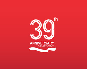 39 anniversary logotype flat design white color isolated on red background. vector can be use for template, company special event and celebration moment © VECTORKURO