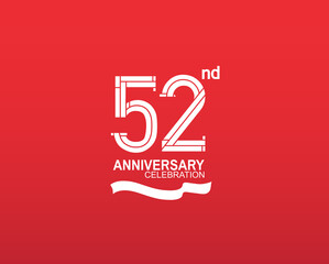 52 anniversary logotype flat design white color isolated on red background. vector can be use for template, company special event and celebration moment