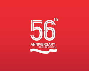 Fototapeta na wymiar 56 anniversary logotype flat design white color isolated on red background. vector can be use for template, company special event and celebration moment