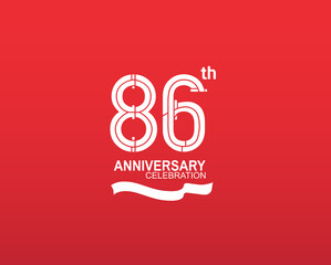 86 anniversary logotype flat design white color isolated on red background. vector can be use for template, company special event and celebration moment