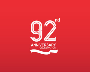 92 anniversary logotype flat design white color isolated on red background. vector can be use for template, company special event and celebration moment