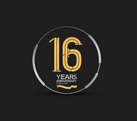 16 years golden anniversary logotype golden number and silver ring. vector can be use for template, company special event and celebration moment