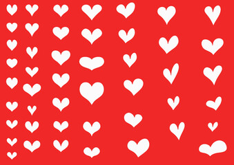 Many hearts on a red background with white fill