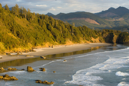 Sunset at Cannon Beach in the Ecola State Park of Oregon in the Spring