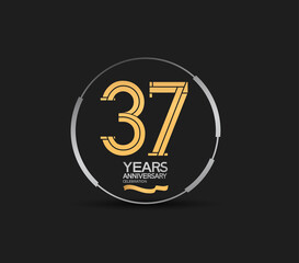 37 years golden anniversary logotype golden number and silver ring. vector can be use for template, company special event and celebration moment